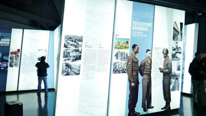 A view of how the exhibits are set up. There is an audio guide in many languages. nuremberg