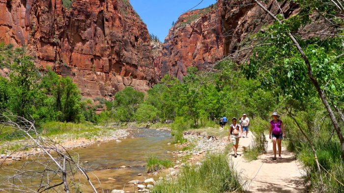image, hiking alone but on busy trail in Zion National Park