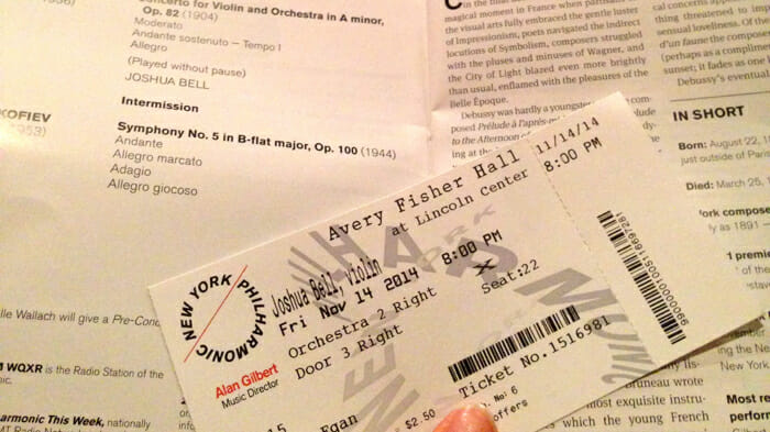 Not bad seats at all to listen to the famous Joshua Bell play on his violin at the New York Philharmonic on a Friday.