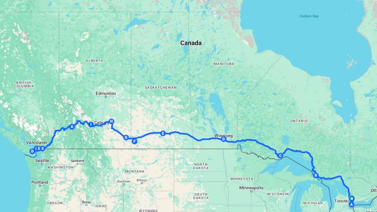 image, map, Toronto to Vancouver Road Trip road trip